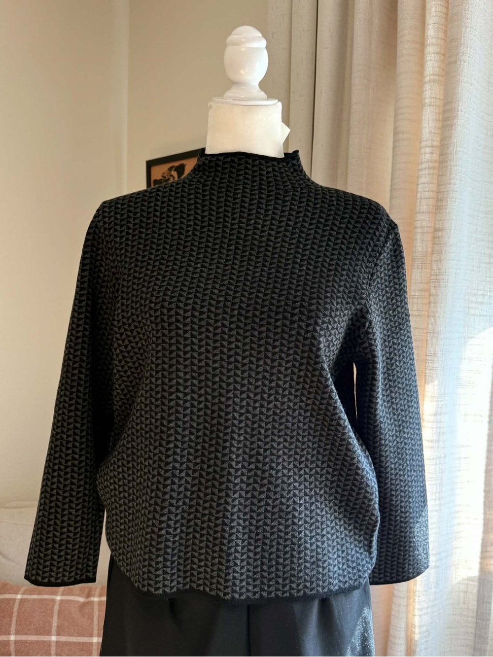 Max Studio Black Textured Mock-Neck Sweater
